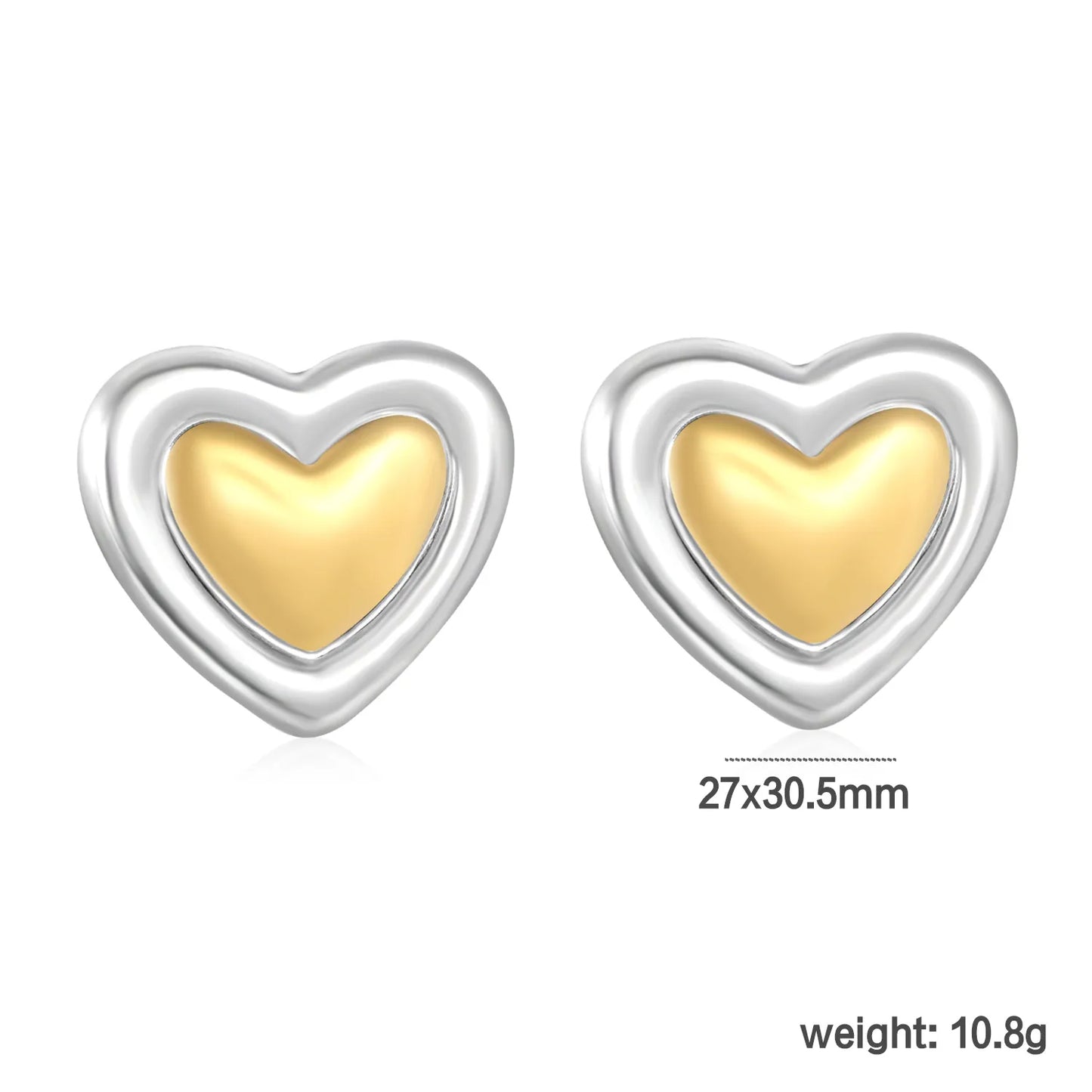 ✨ Wholesale Heart Shape Stud Earrings | 27x30.5mm Two-Tone Design | Gold Plated Stainless Steel | Romantic Gift Jewelry Bulk