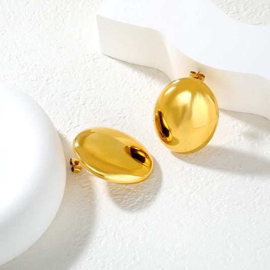 ✨ Wholesale Gold Stainless Steel Oval Statement Earrings | 26x34mm Large Studs, 15.2g Heavy Feel, Luxury Minimalist Ear Jewelry Bulk