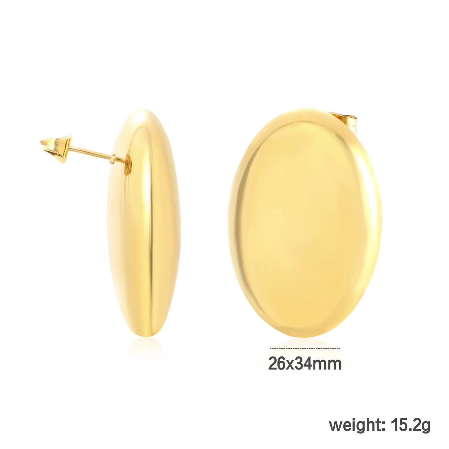 ✨ Wholesale Gold Stainless Steel Oval Statement Earrings | 26x34mm Large Studs, 15.2g Heavy Feel, Luxury Minimalist Ear Jewelry Bulk