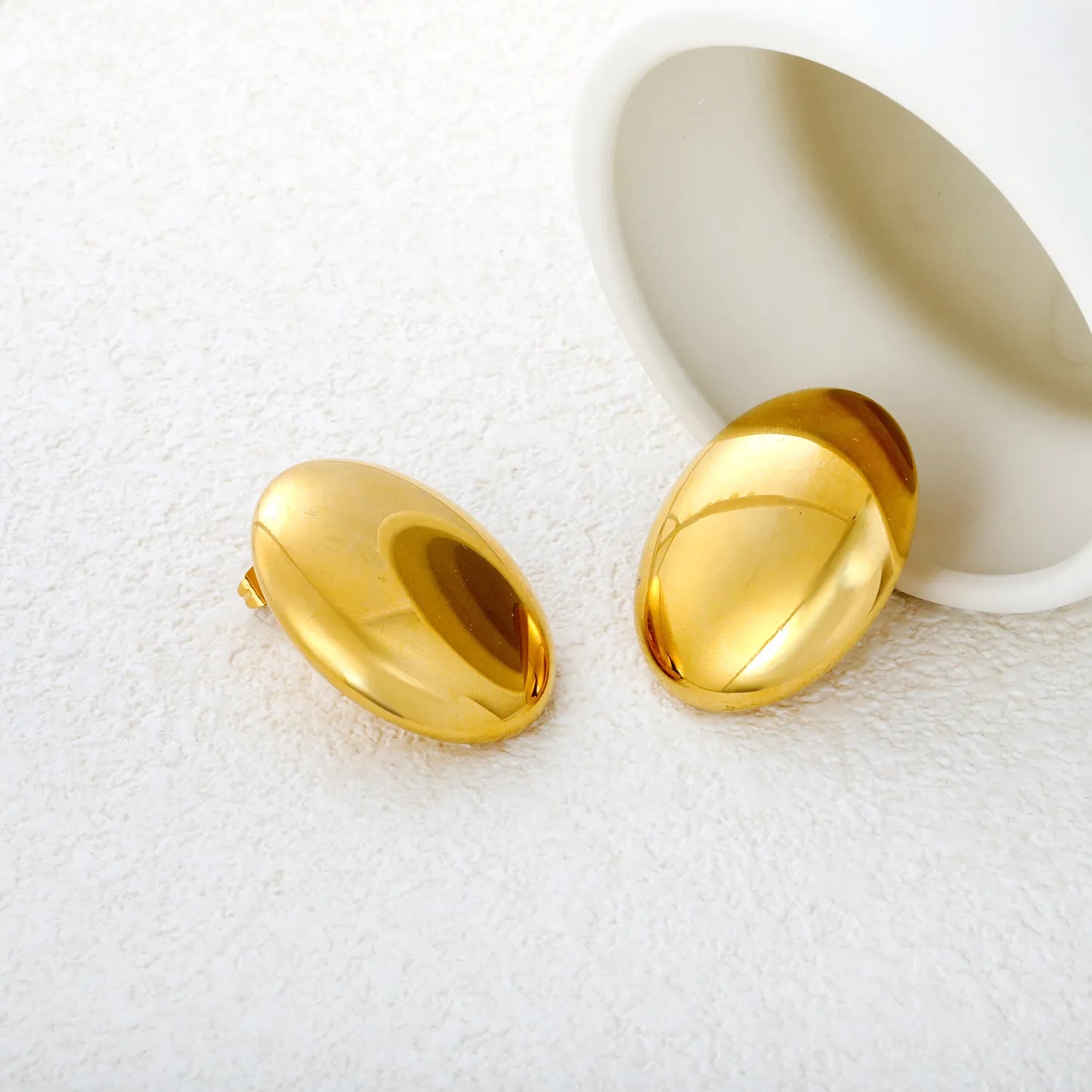 ✨ Wholesale Gold Stainless Steel Oval Statement Earrings | 26x34mm Large Studs, 15.2g Heavy Feel, Luxury Minimalist Ear Jewelry Bulk