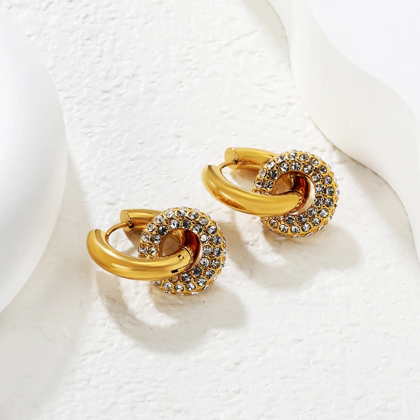 ✨ Wholesale Donut Huggie Earrings | 15.5mm Zircon Donut Hoops | White or Emerald Green Zirconia | 4x20mm Inner Huggie Stainless Steel Earrings