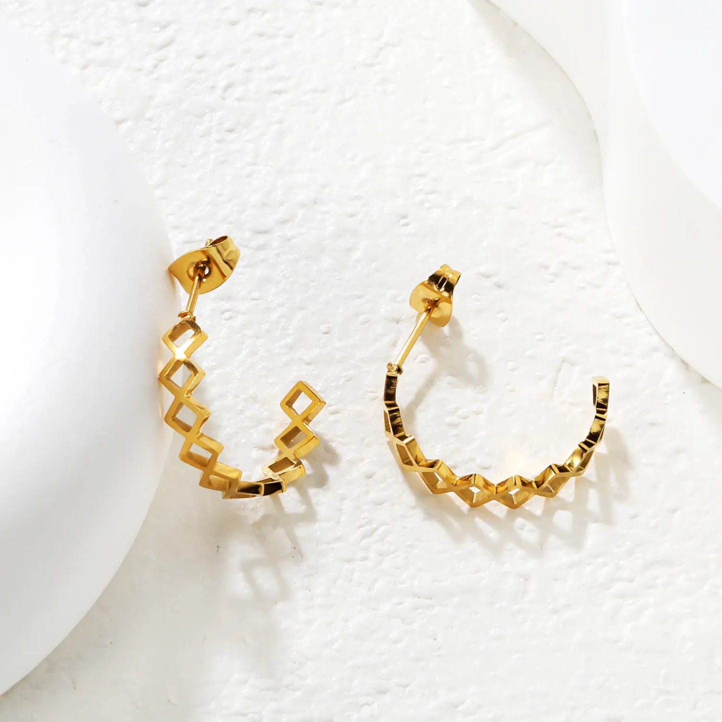✨ Wholesale Gold Stainless Steel  Cut-out C-Hoop Earrings | 4.5x20mm Geometric Design, Hollow Minimalist Hoops Bulk