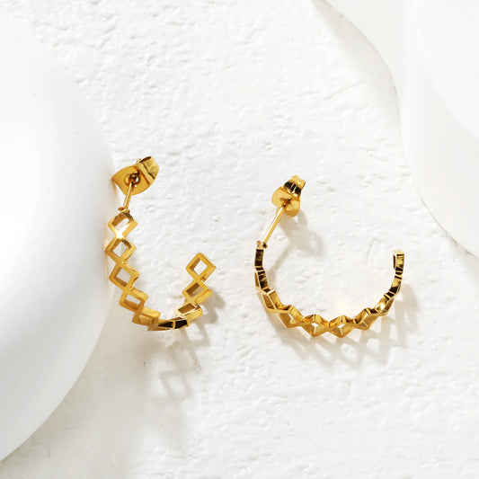 ✨ Wholesale Gold Stainless Steel  Cut-out C-Hoop Earrings | 4.5x20mm Geometric Design, Hollow Minimalist Hoops Bulk