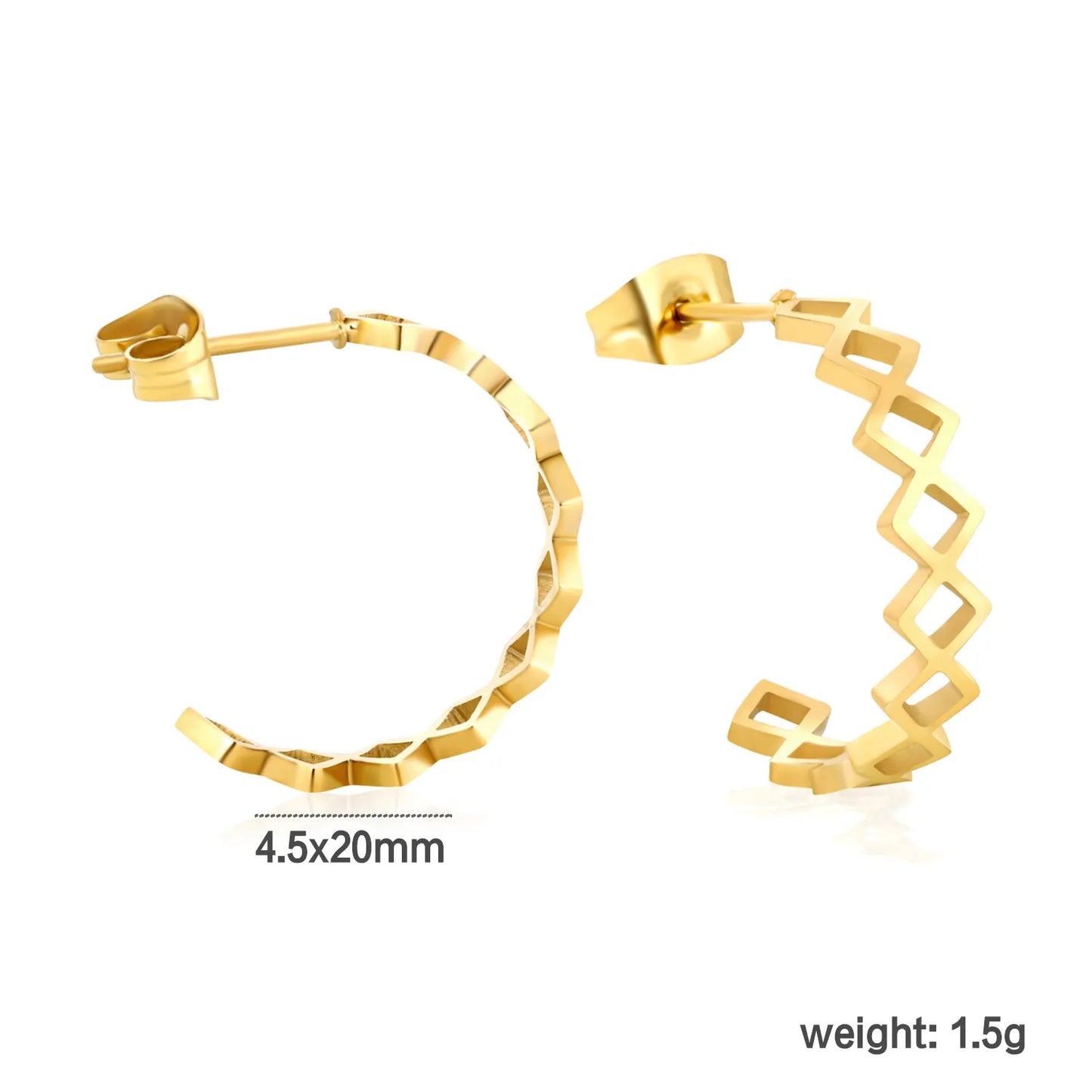 ✨ Wholesale Gold Stainless Steel  Cut-out C-Hoop Earrings | 4.5x20mm Geometric Design, Hollow Minimalist Hoops Bulk