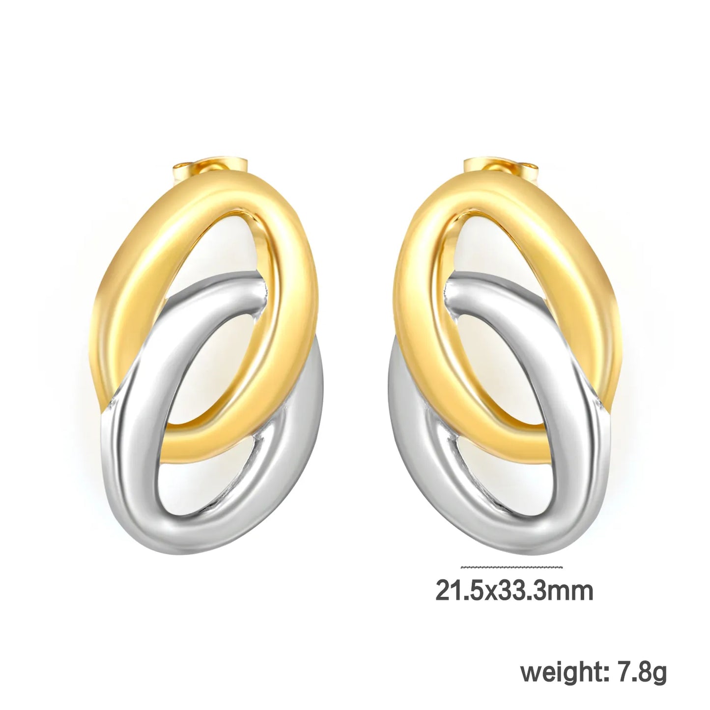 ✨ Wholesale Circle Stud Earrings | 21.5x33.3mm Two-Tone Hoop Design | Gold Plated Stainless Steel | Minimalist Geometric Jewelry Bulk
