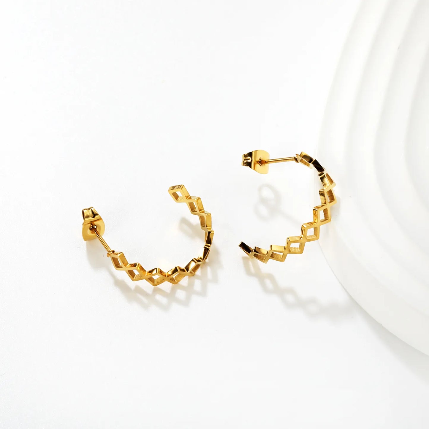 ✨ Wholesale Gold Stainless Steel  Cut-out C-Hoop Earrings | 4.5x20mm Geometric Design, Hollow Minimalist Hoops Bulk
