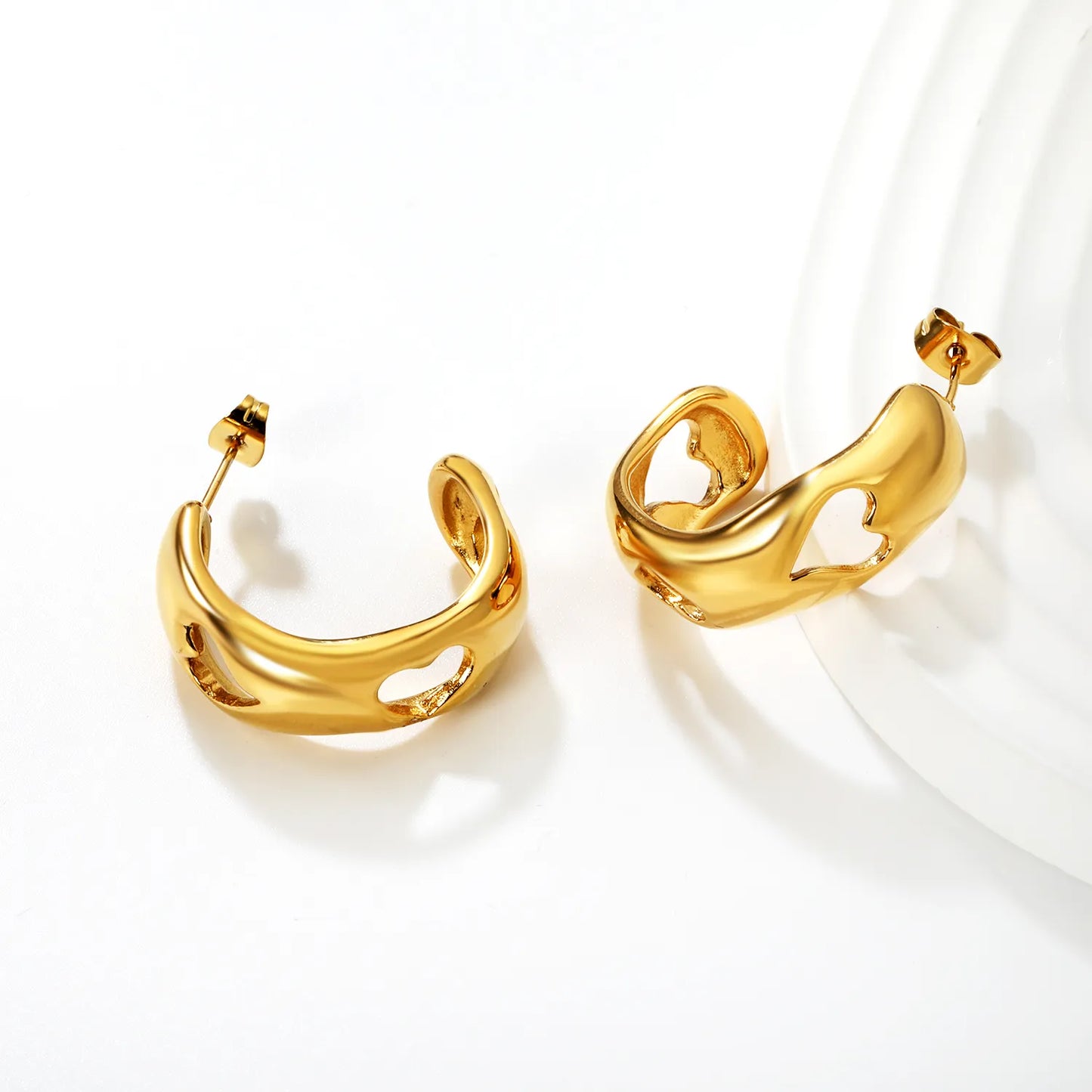 ✨ Wholesale 10.3x27mm Gold plated C-Shape Hollow Earrings | Stainless Steel Minimalist Ear Studs Bulk