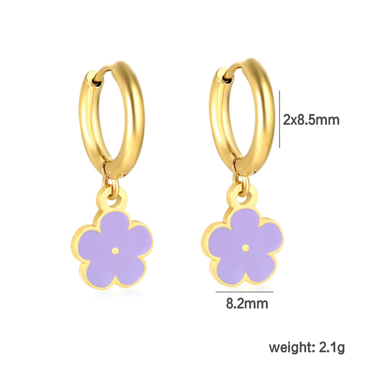 🌼 Wholesale 8 Color 18k gold plated Enamel Flower Ear Climber | 2.0x8.5mm Gold Ear Cuff with 8.2mm Floral Design