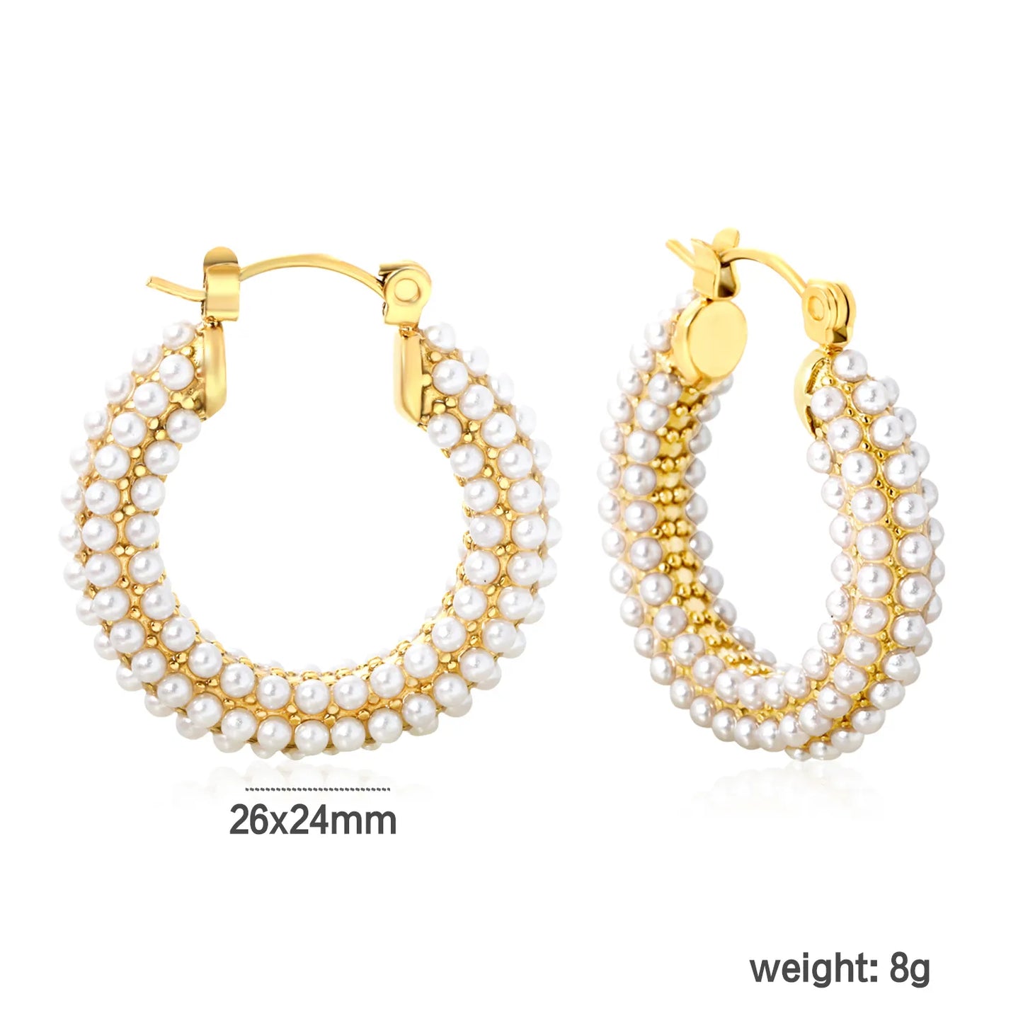 ✨ Wholesale Gold U-Shape Earrings with Pearl | 26x24mm Elegant Design, 8g Lightweight, Hypoallergenic Dangle Earrings Bulk