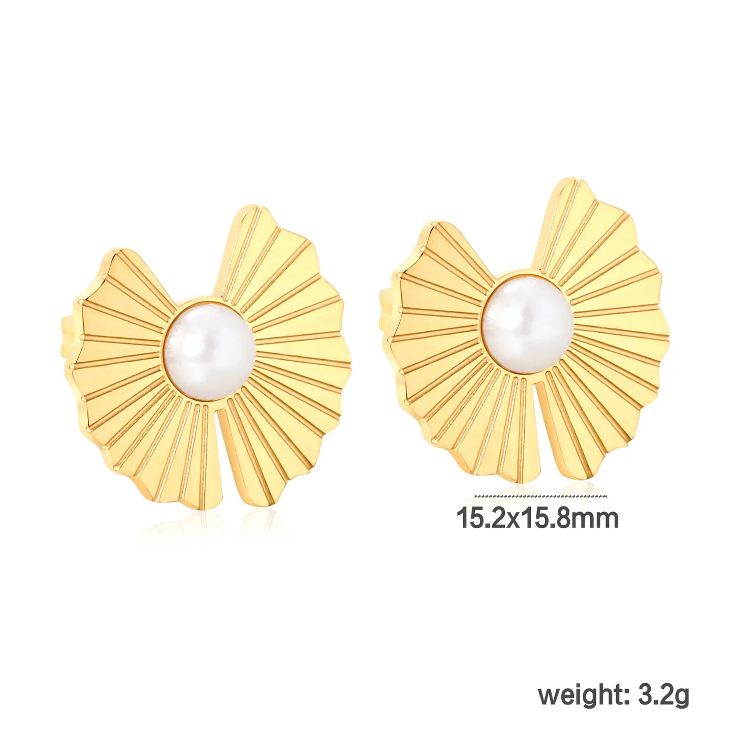 ✨ Wholesale Butterfly Wing Stud Earrings | 15.2x15.8mm Wing Design with Simulated Pearl | Gold Plated Stainless Steel | Delicate Nature Jewelry