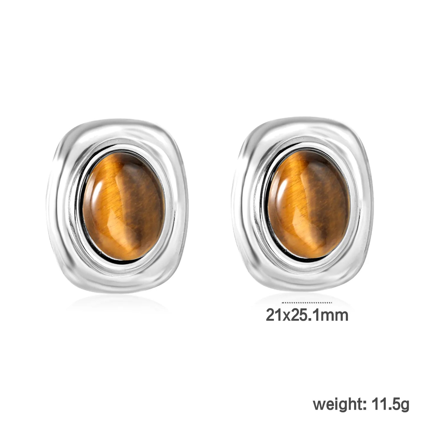 ✨ Wholesale Square Amber Stud Earrings | 21x25.1mm Large Gemstone Earrings | Gold Plated Stainless Steel Simple Elegant Jewelry