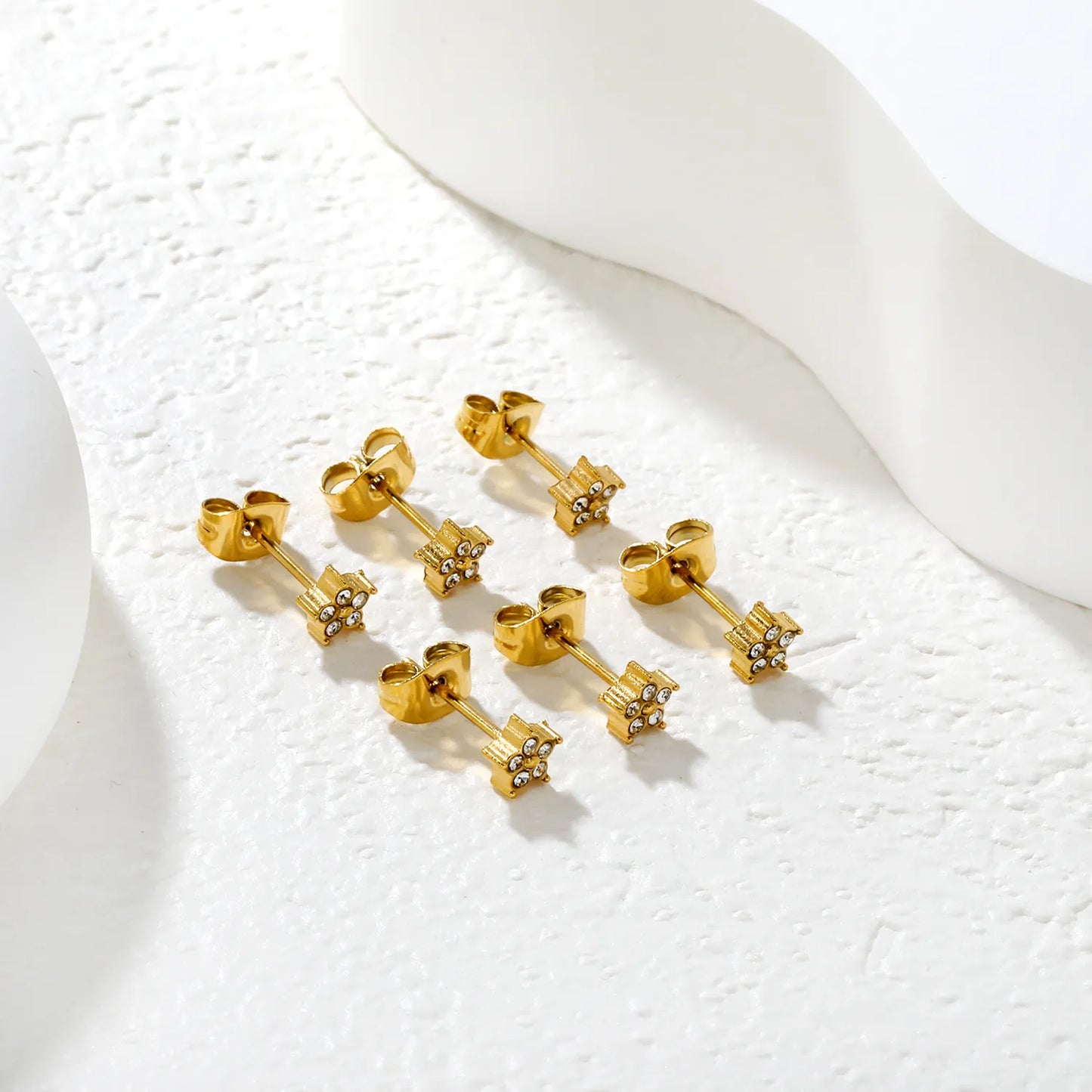 ✨ Wholesale Gold Star Stud Earrings 3-Pair Set | 5mm Sparkling Zirconia, Hypoallergenic Celestial Jewelry Bulk