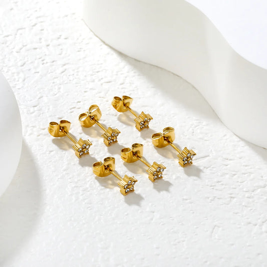✨ Wholesale Gold Star Stud Earrings 3-Pair Set | 5mm Sparkling Zirconia, Hypoallergenic Celestial Jewelry Bulk