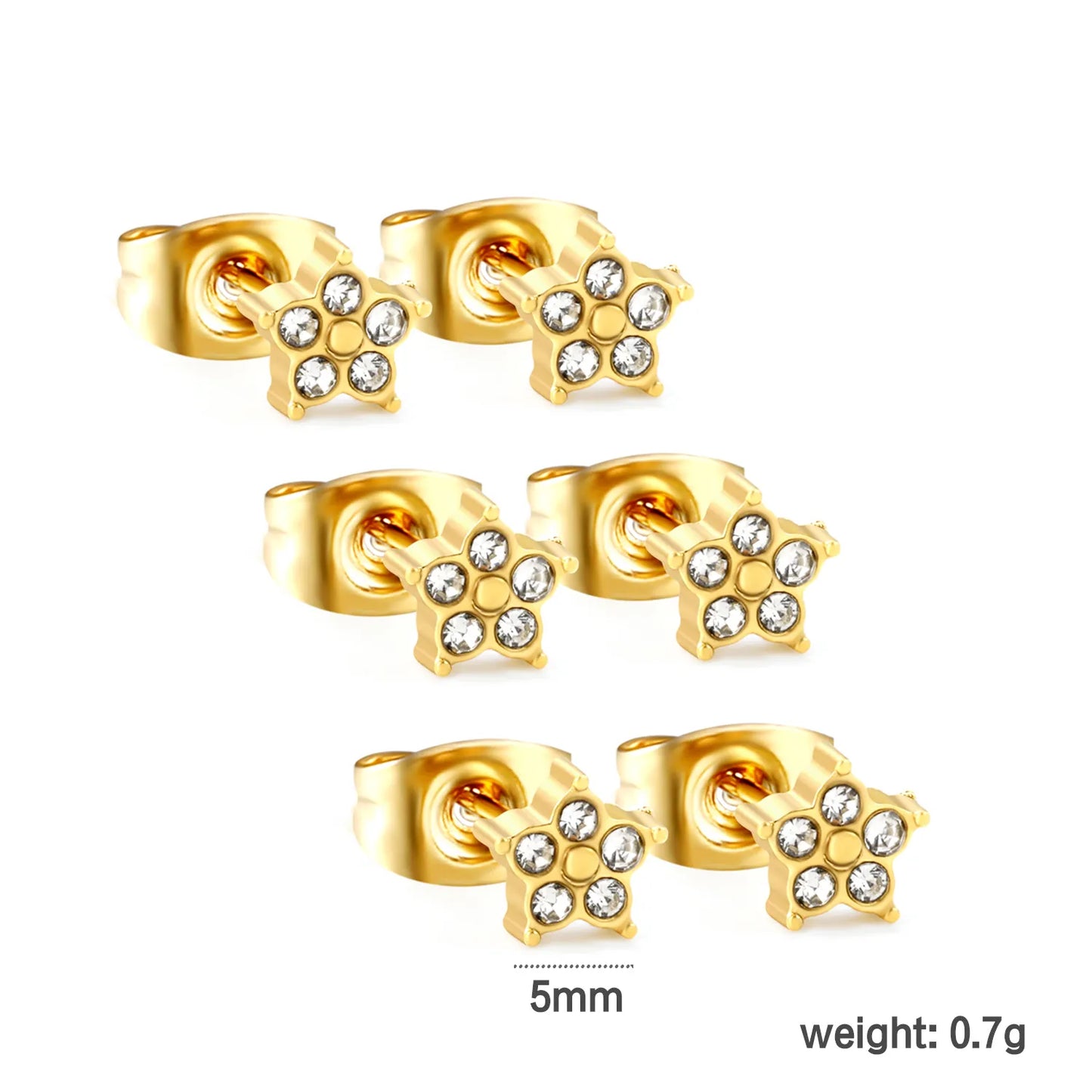 ✨ Wholesale Gold Star Stud Earrings 3-Pair Set | 5mm Sparkling Zirconia, Hypoallergenic Celestial Jewelry Bulk