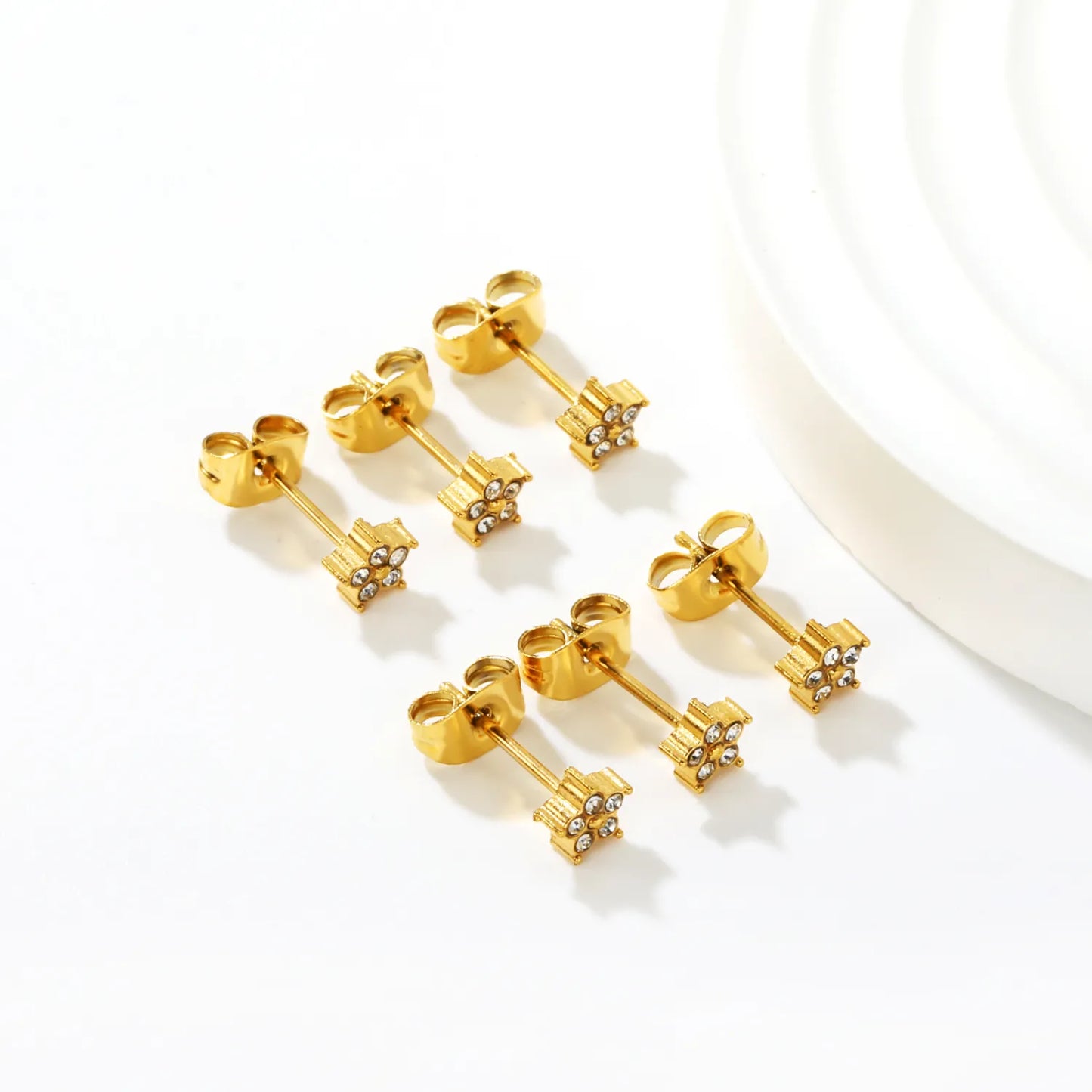 ✨ Wholesale Gold Star Stud Earrings 3-Pair Set | 5mm Sparkling Zirconia, Hypoallergenic Celestial Jewelry Bulk