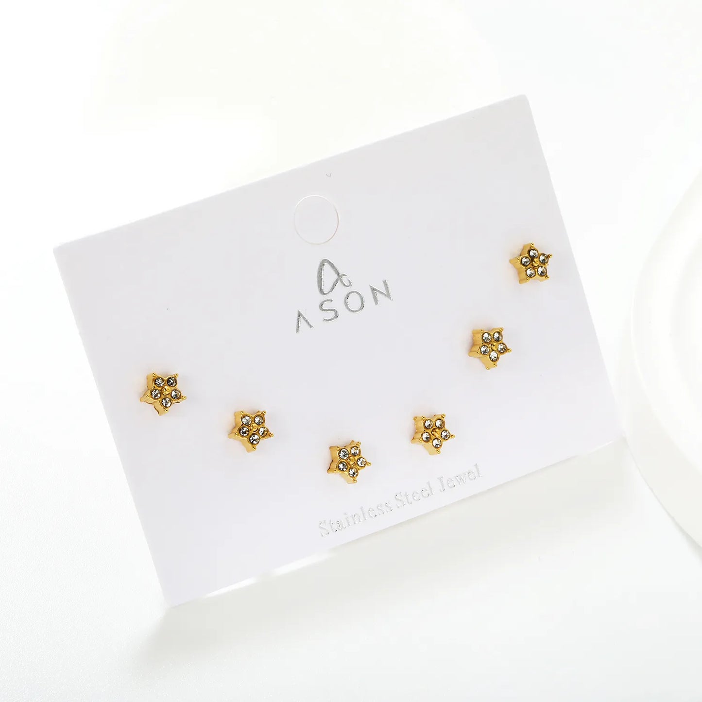 ✨ Wholesale Gold Star Stud Earrings 3-Pair Set | 5mm Sparkling Zirconia, Hypoallergenic Celestial Jewelry Bulk