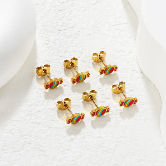 🍬 Wholesale Gold Candy Stud Earrings 3-Pair Set | 5x9mm Sweet Design, Hypoallergenic Fun Jewelry Bulk