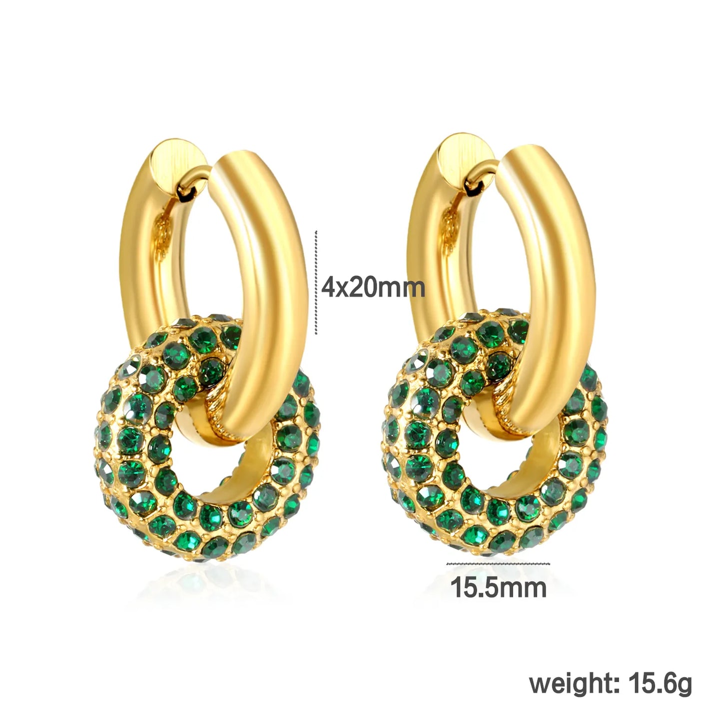 ✨ Wholesale Donut Huggie Earrings | 15.5mm Zircon Donut Hoops | White or Emerald Green Zirconia | 4x20mm Inner Huggie Stainless Steel Earrings