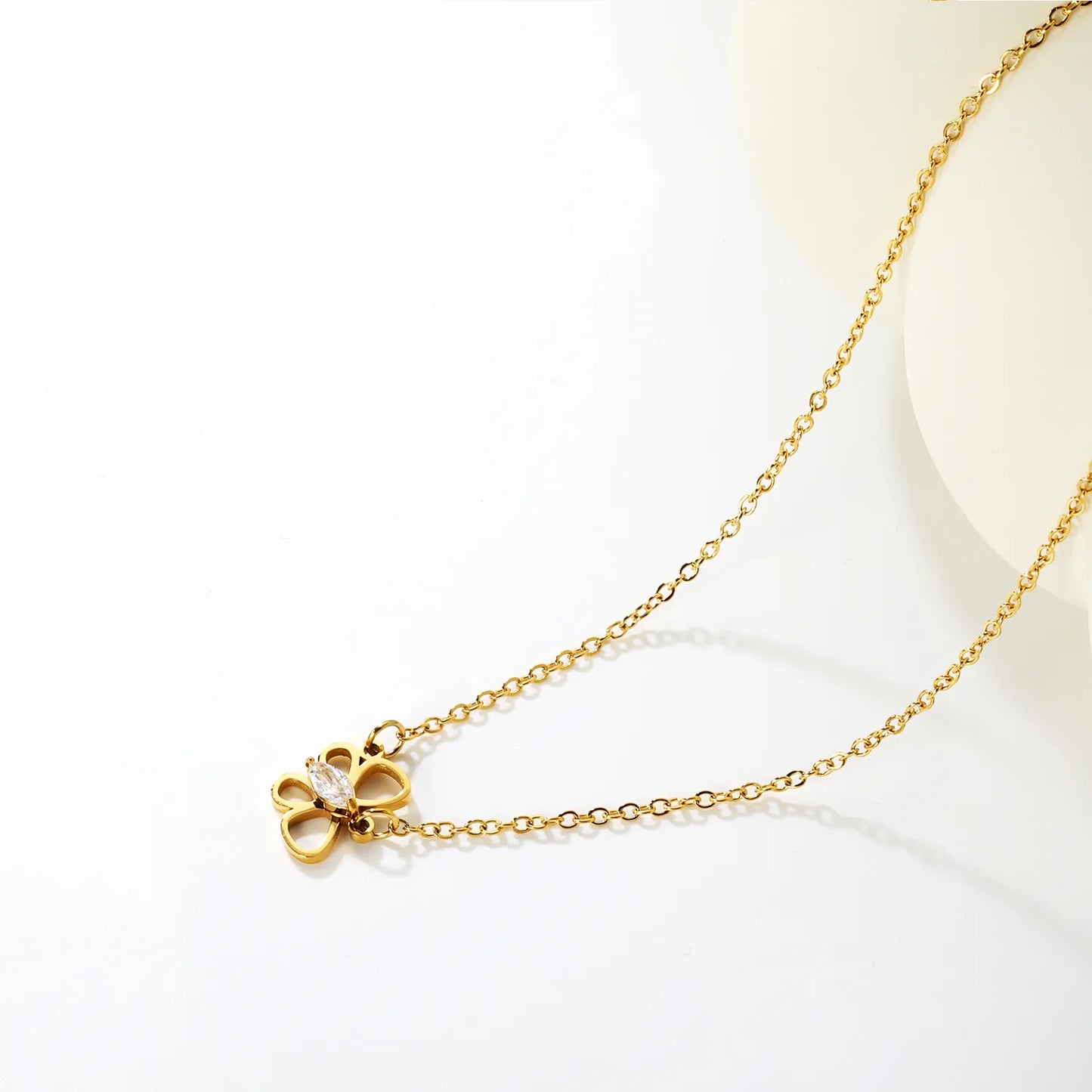 ✨🦋 Gold Butterfly Pendant Necklace with White Zircon | 12.7x9.5mm镂空 Butterfly & Rhombus Zirconia | 40+5cm Adjustable Chain | Stainless Steel Wholesale Jewelry