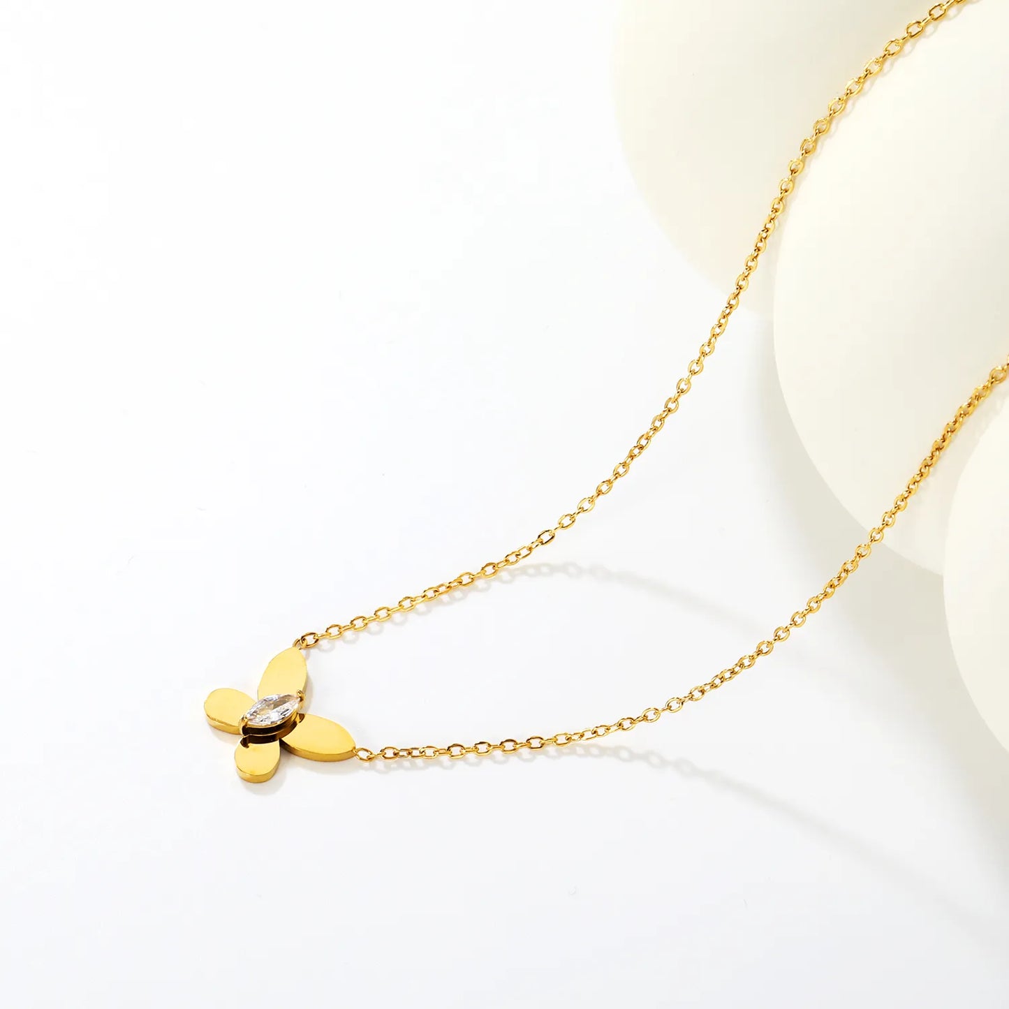 ✨🦋 Wholesale Butterfly Pendant Necklace with White Zircon | 13.4x11.8mm 18k Gold plated Stainless Steel