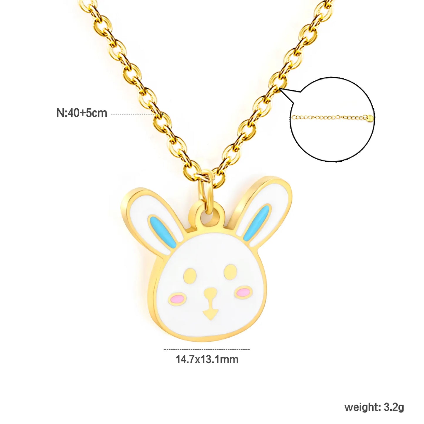 ✨🐰 Gold Bunny Rabbit Pendant Necklace | 14.7x13.1mm Cute Animal Jewelry | 40+5cm Adjustable Chain | Stainless Steel Wholesale Gift Necklace