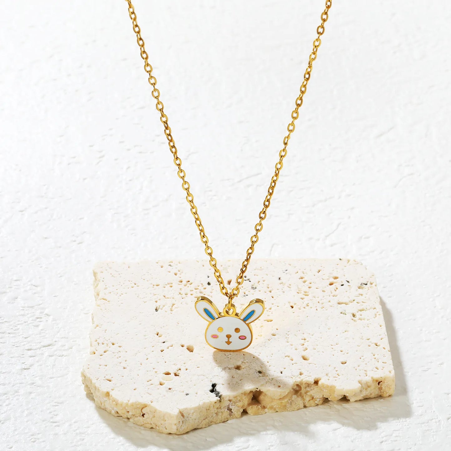 ✨🐰 Gold Bunny Rabbit Pendant Necklace | 14.7x13.1mm Cute Animal Jewelry | 40+5cm Adjustable Chain | Stainless Steel Wholesale Gift Necklace