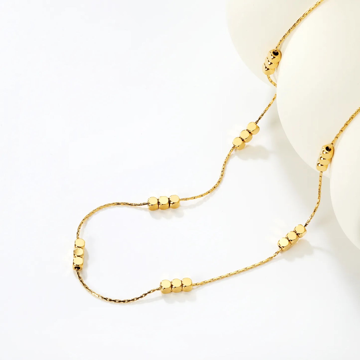 ✨ Wholesale Gold Stainless Steel Dice Charm Necklace | 3x3mm Cube Pendant, 0.3mm Cross Chain 42+5cm + 6mm Round Tag