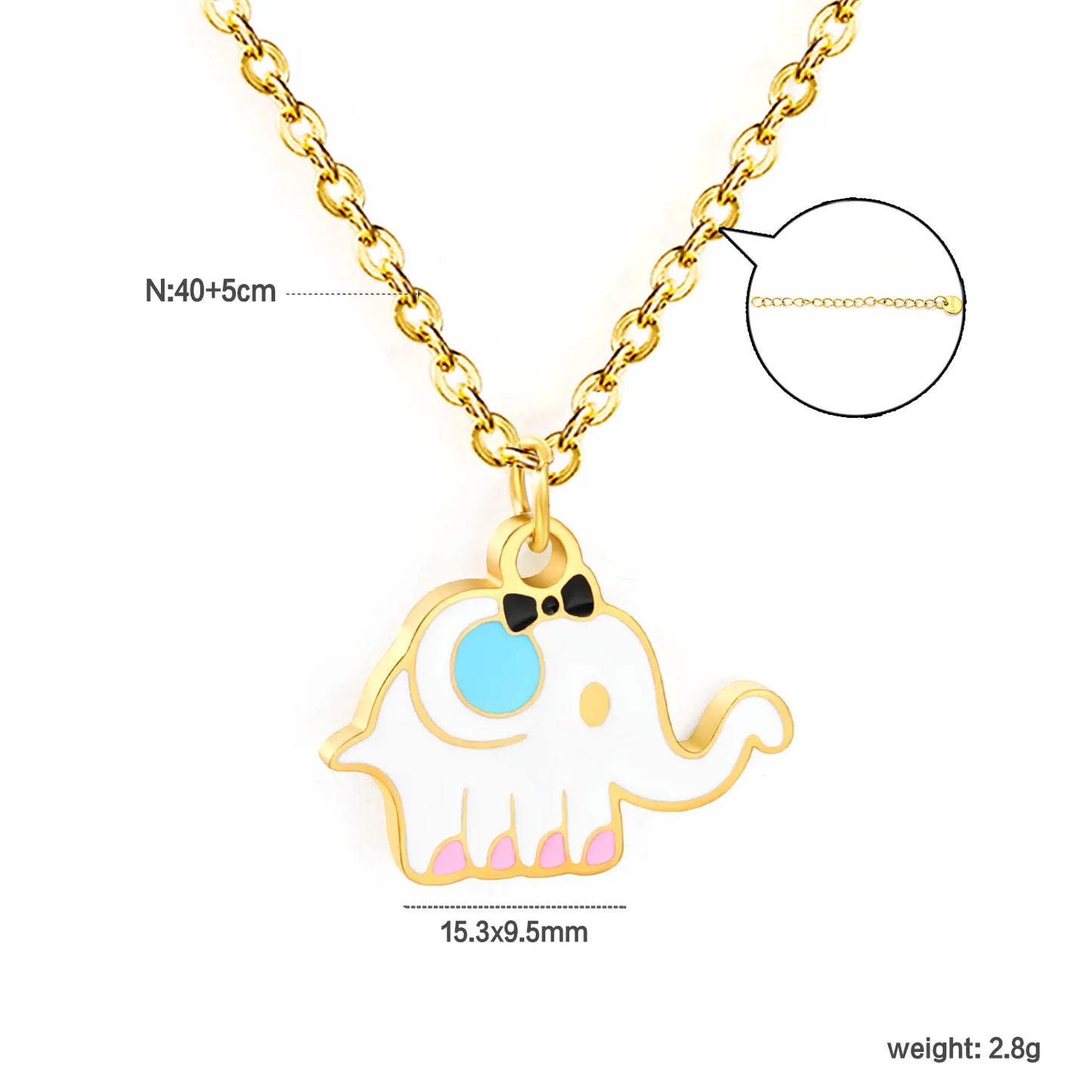 ✨🐘 Wholesale Elephant Necklace with White Enamel | Lucky Animal Pendant | Gold Plated Stainless Steel Chain 40+5cm | Cultural Symbol Jewelry Bulk
