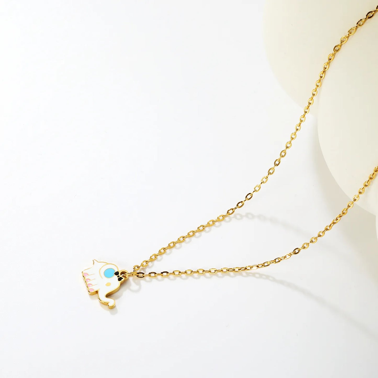 ✨🐘 Wholesale Elephant Necklace with White Enamel | Lucky Animal Pendant | Gold Plated Stainless Steel Chain 40+5cm | Cultural Symbol Jewelry Bulk