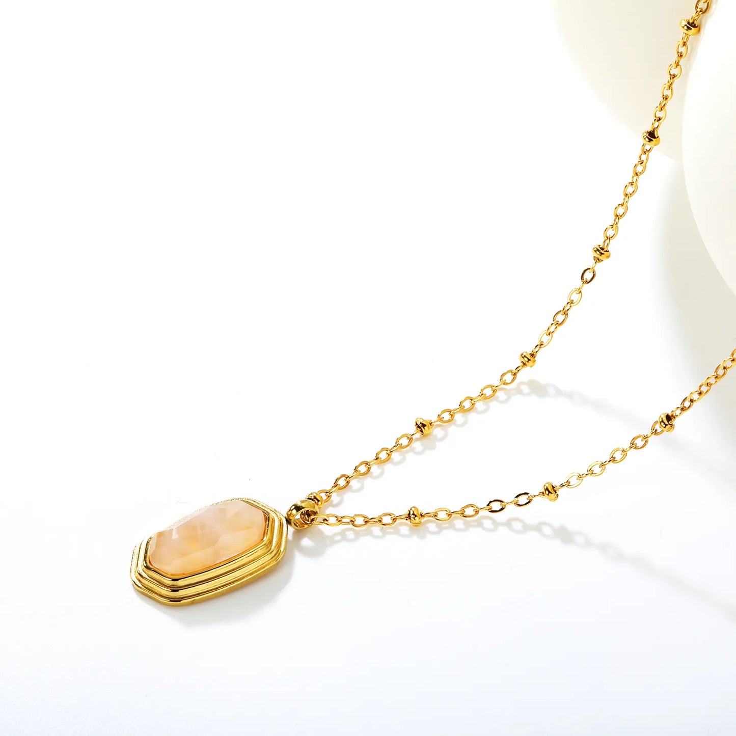 ✨ Wholesale 12.6x19mm Pink Resin Hexagon Pendant Necklace | Gold Plated Stainless Steel 40+5cm Chain