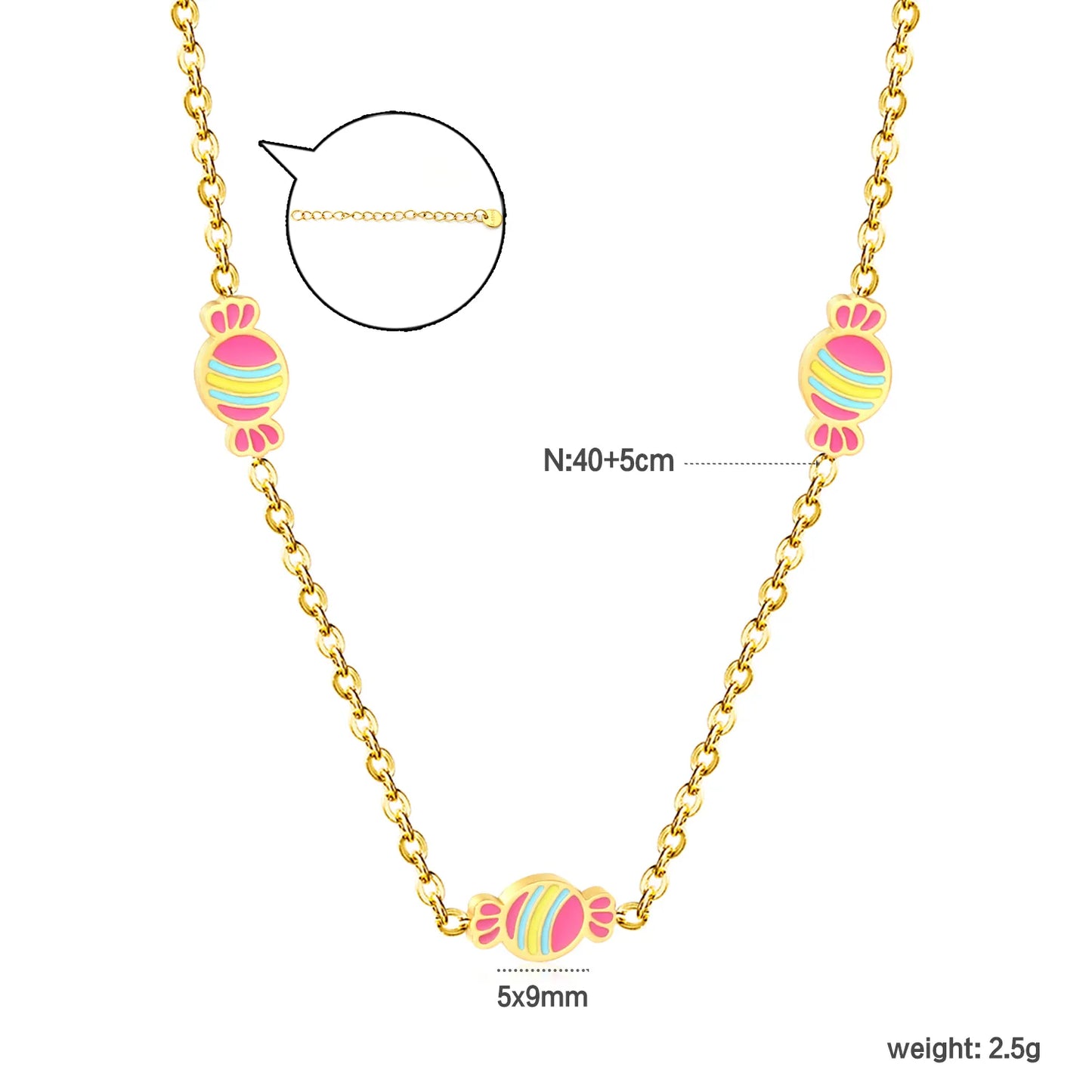 ✨🍬 Wholesale Candy Necklace for Women & Teens | 3 Piece Colorful Candy Charm Set | Gold Plated Stainless Steel Chain 40+5cm | Playful Jewelry Bulk