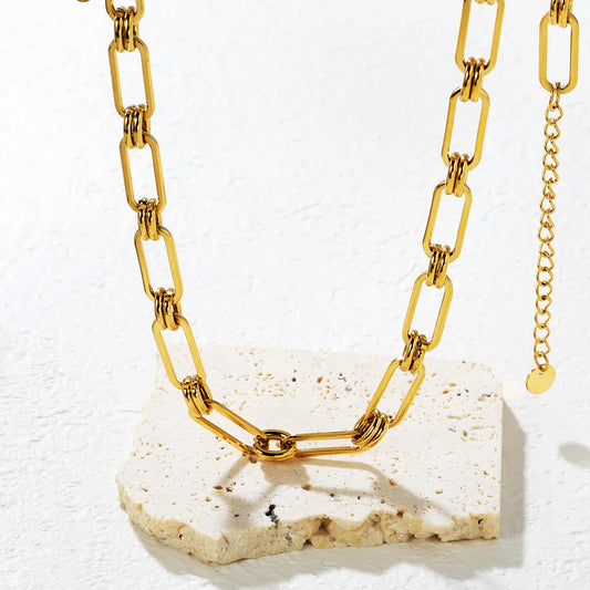 ✨ Wholesale Gold Stainless Steel Hammered Oval Pendant Necklace | 6.6x16mm Textured Charm, 45+5cm Chain, Statement Jewelry Bulk