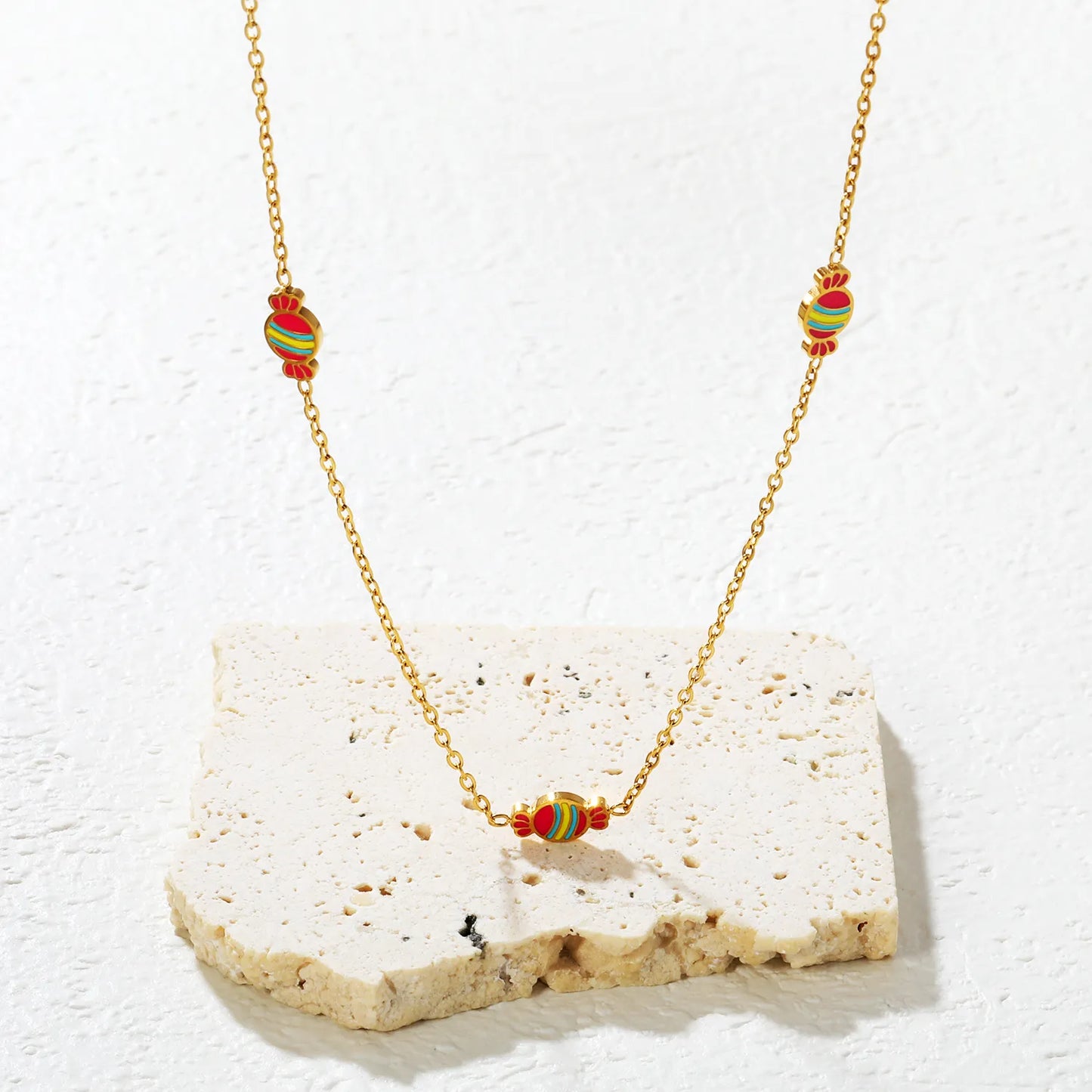 ✨🍬 Wholesale Candy Necklace for Women & Teens | 3 Piece Colorful Candy Charm Set | Gold Plated Stainless Steel Chain 40+5cm | Playful Jewelry Bulk