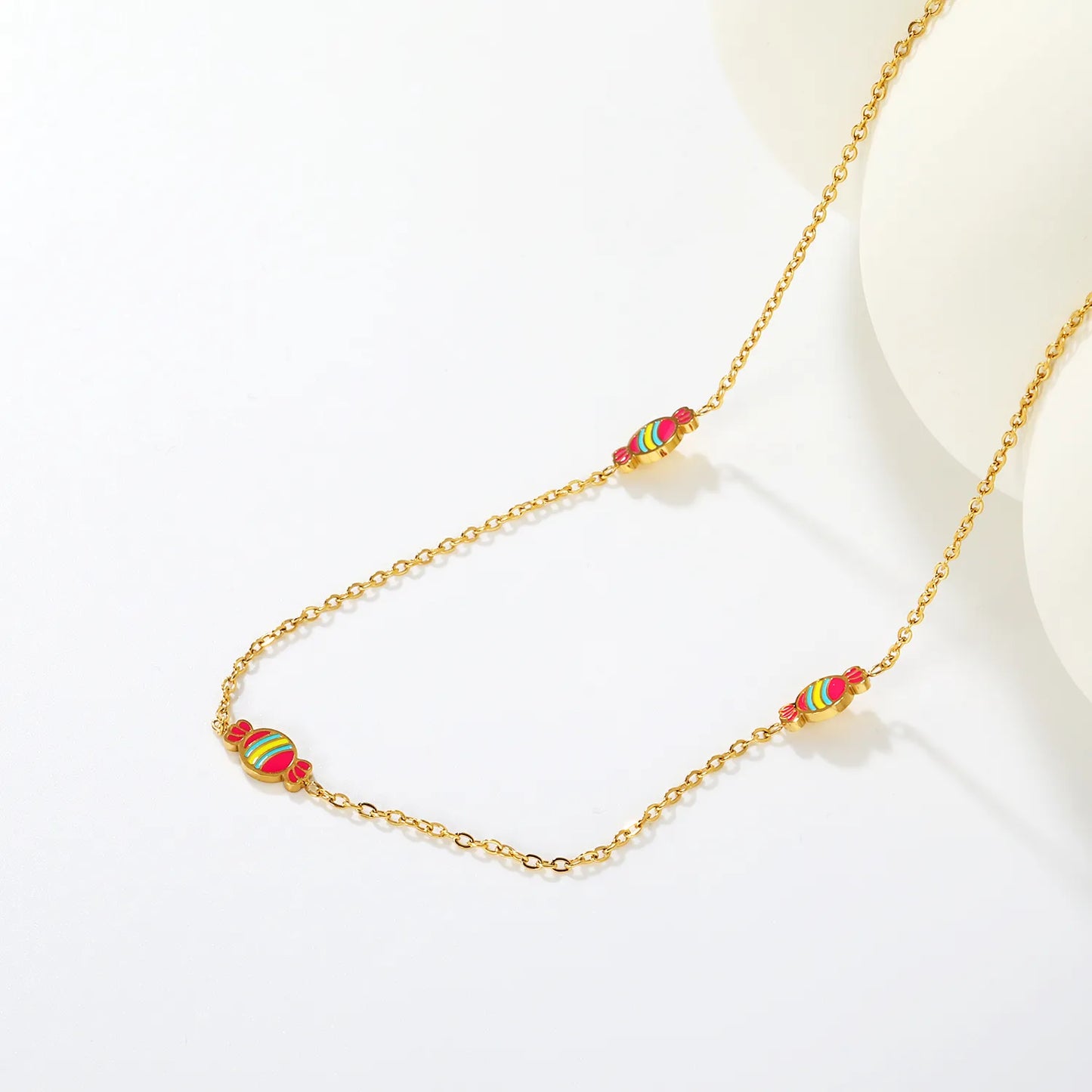 ✨🍬 Wholesale Candy Necklace for Women & Teens | 3 Piece Colorful Candy Charm Set | Gold Plated Stainless Steel Chain 40+5cm | Playful Jewelry Bulk