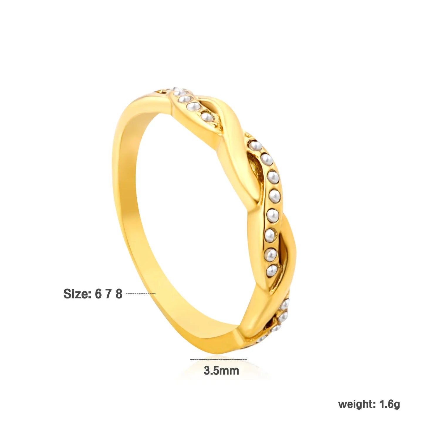 ✨ Wholesale 3.5mm Gold Twist Ring w/Diamonds | Emerald/Pearl