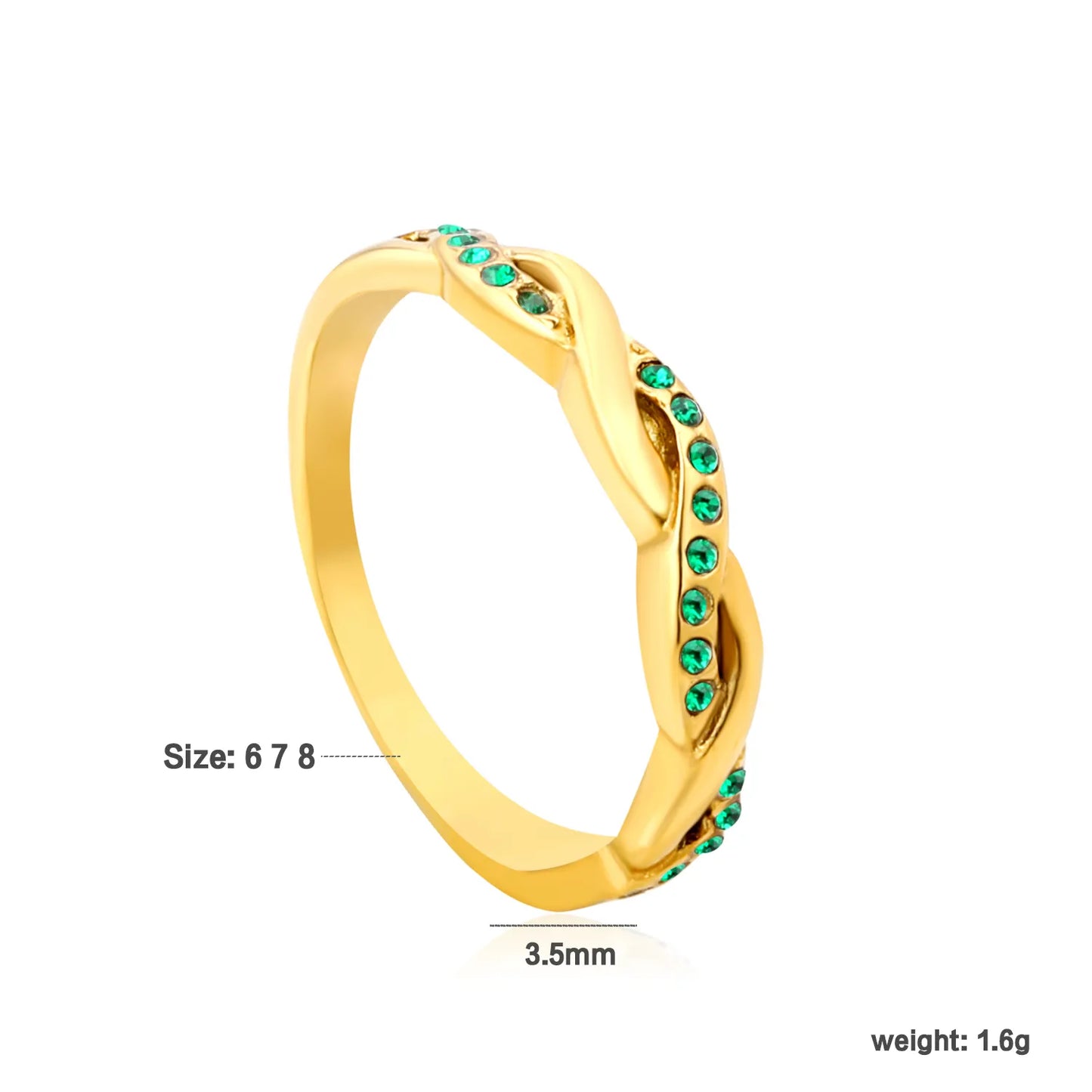 ✨ Wholesale 3.5mm Gold Twist Ring w/Diamonds | Emerald/Pearl