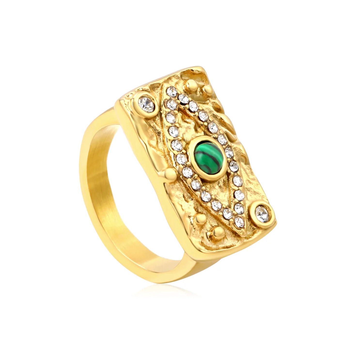 â¨đď¸ Wholesale 12mm Turquoise Evil Eye Ring | Gold Stainless Steel w/ Diamonds