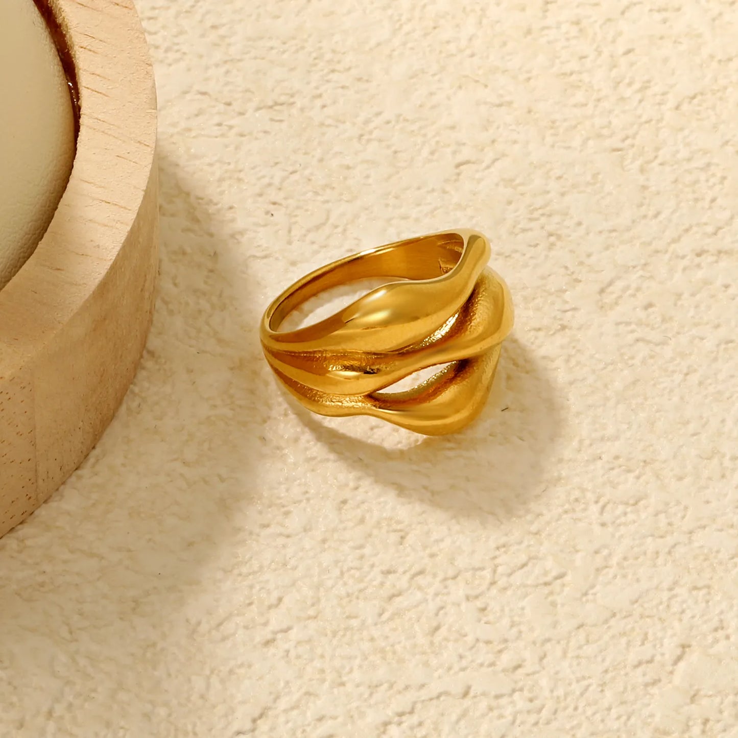 ✨ Wholesale 15mm Hollow Teardrop Ring | Gold Stainless Steel w/ Elegant Cut