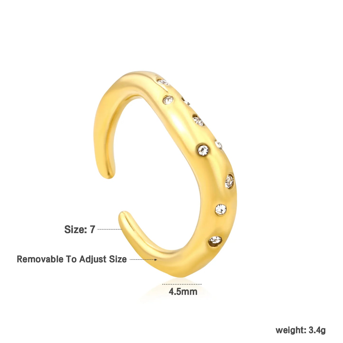 ✨ Wholesale 4.5mm Irregular Open Ring | Gold Stainless Steel w/ Purple/White/Mixed Diamonds