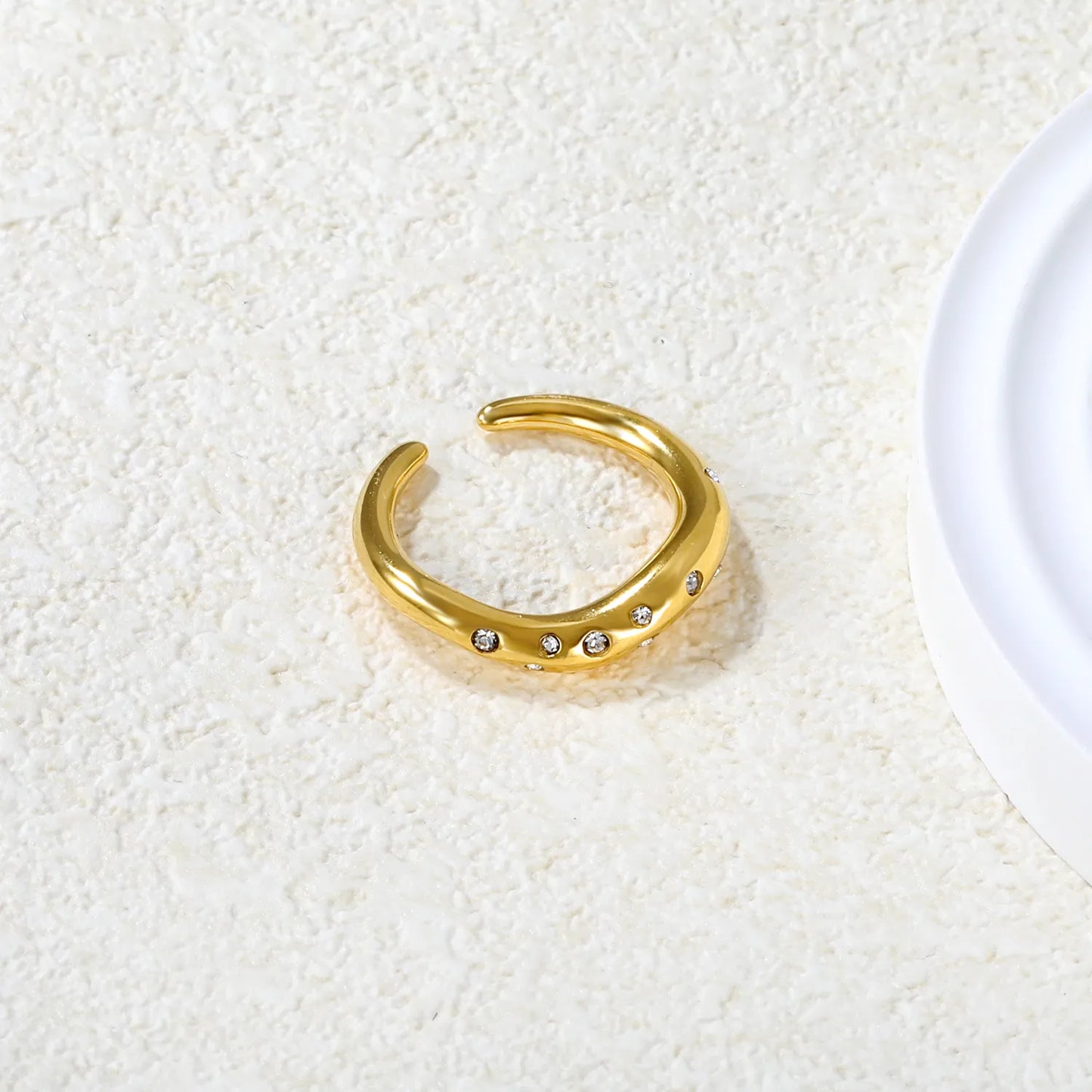 ✨ Wholesale 4.5mm Irregular Open Ring | Gold Stainless Steel w/ Purple/White/Mixed Diamonds