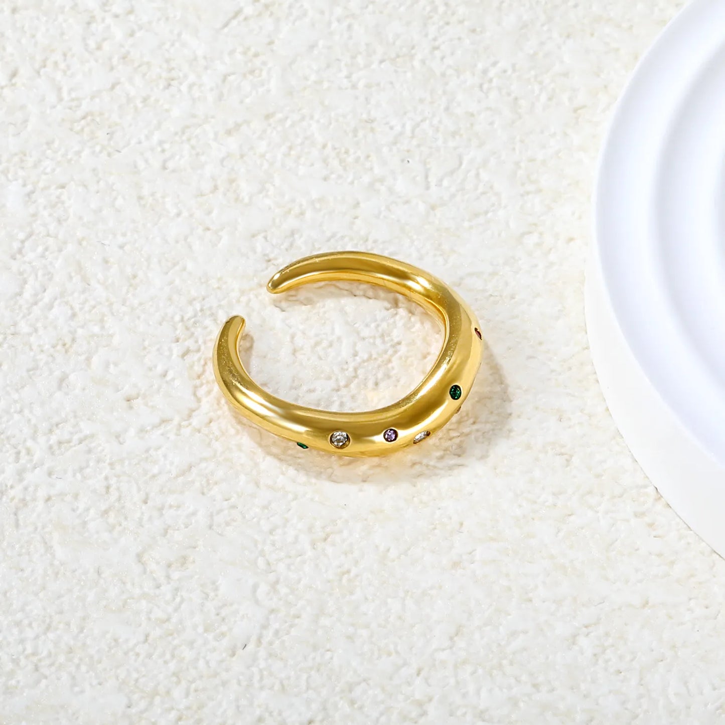 ✨ Wholesale 4.5mm Irregular Open Ring | Gold Stainless Steel w/ Purple/White/Mixed Diamonds