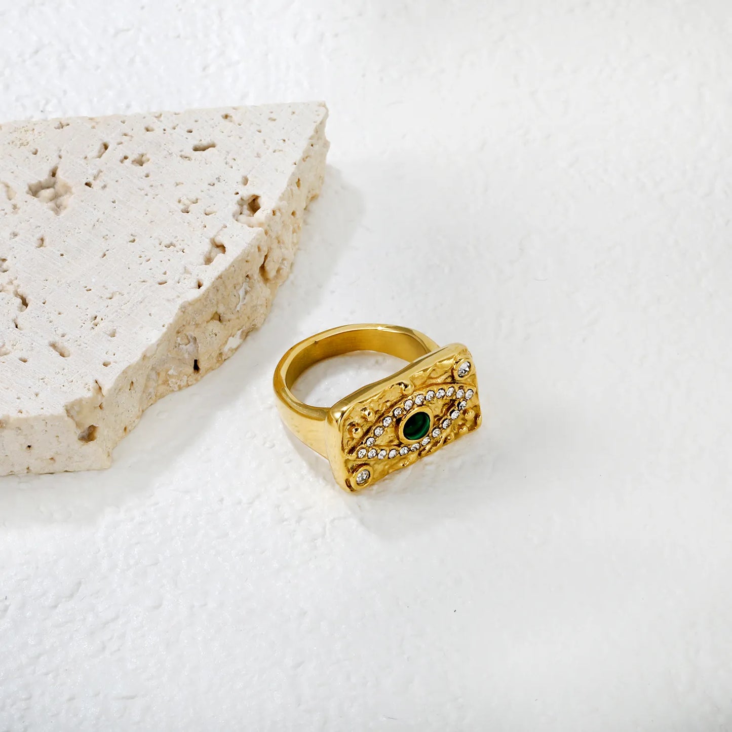 â¨đď¸ Wholesale 12mm Turquoise Evil Eye Ring | Gold Stainless Steel w/ Diamonds