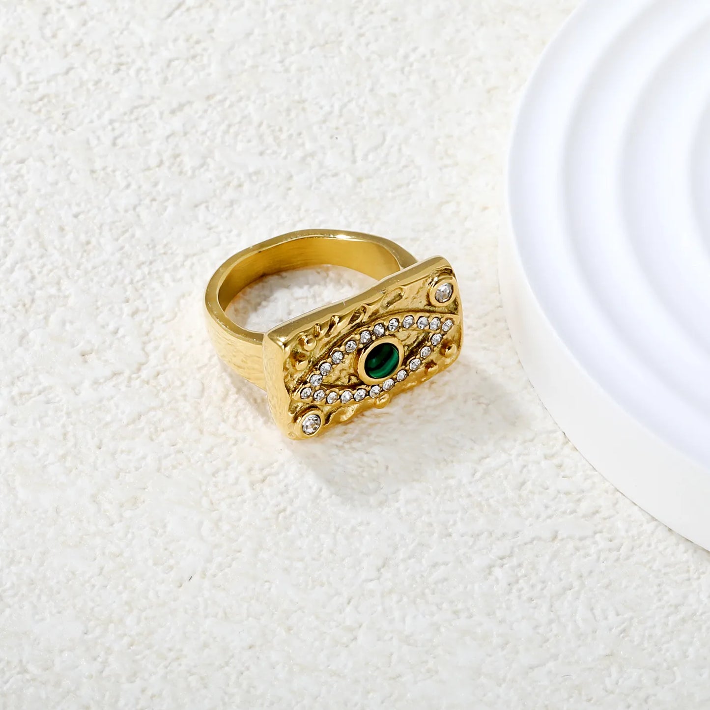 â¨đď¸ Wholesale 12mm Turquoise Evil Eye Ring | Gold Stainless Steel w/ Diamonds