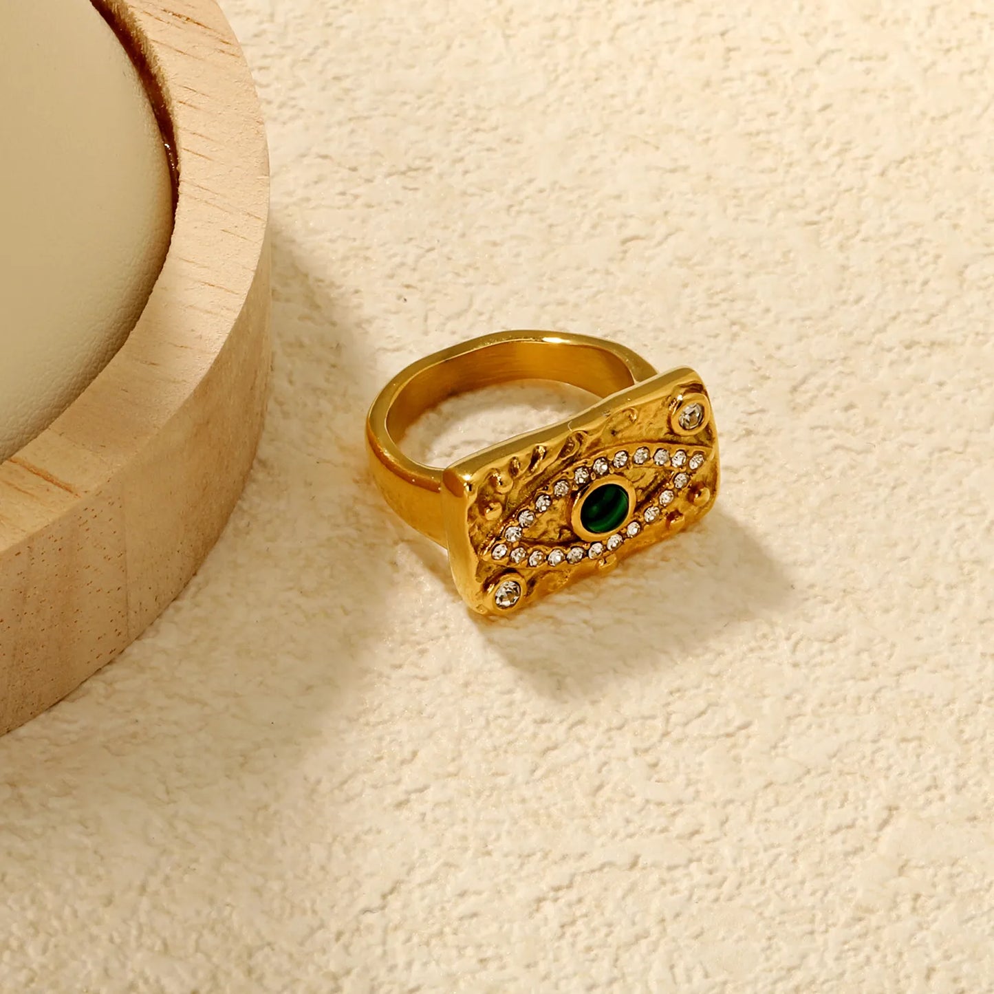 â¨đď¸ Wholesale 12mm Turquoise Evil Eye Ring | Gold Stainless Steel w/ Diamonds