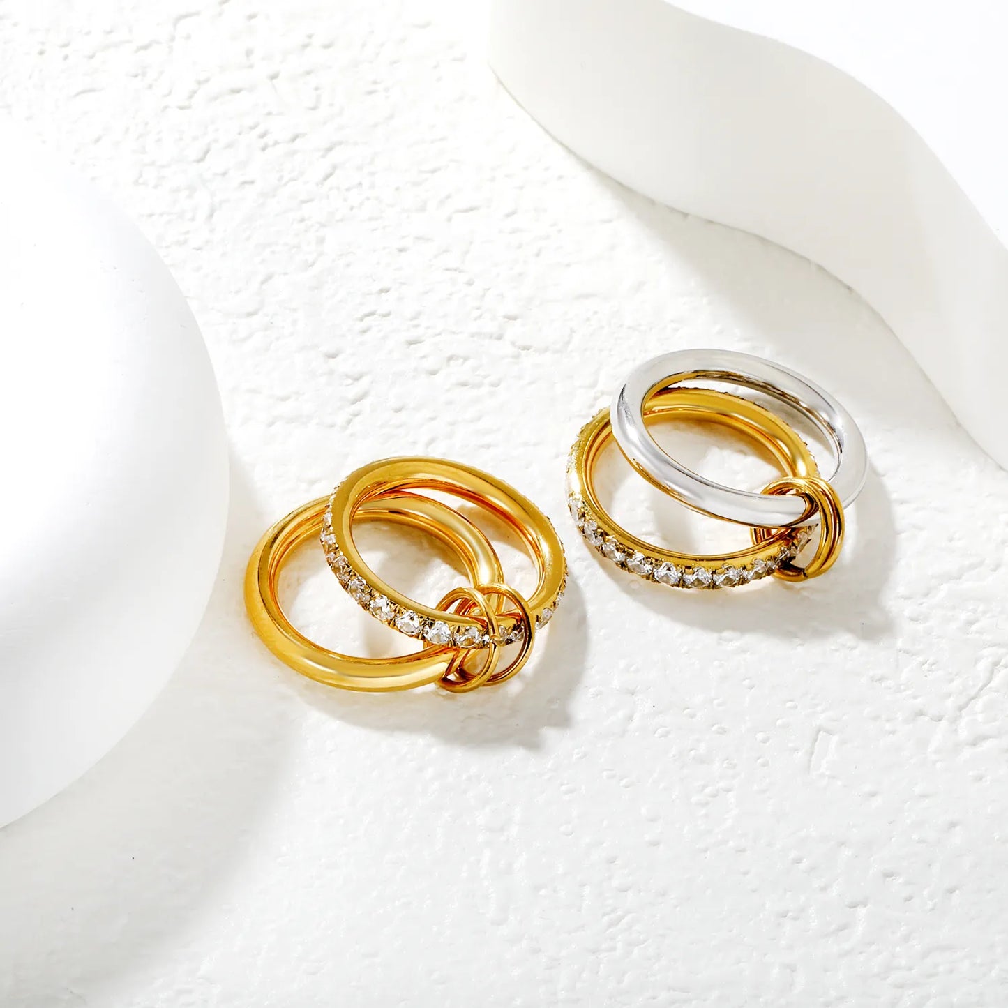 ✨ Wholesale 18k Gold plated Double Ring with Zircon Band | 6.5mm Gold & Two-Tone Stainless Steel Ring
