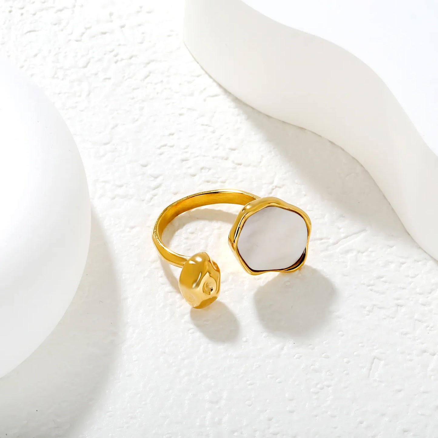 ✨ Wholesale C-Shape Open Ring | 19mm High with Amber or White Gemstone | Gold Plated Stainless Steel | Fashion Ring