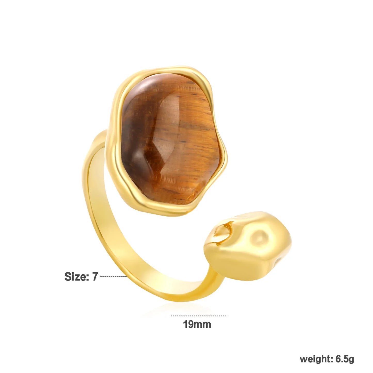 ✨ Wholesale C-Shape Open Ring | 19mm High with Amber or White Gemstone | Gold Plated Stainless Steel | Fashion Ring