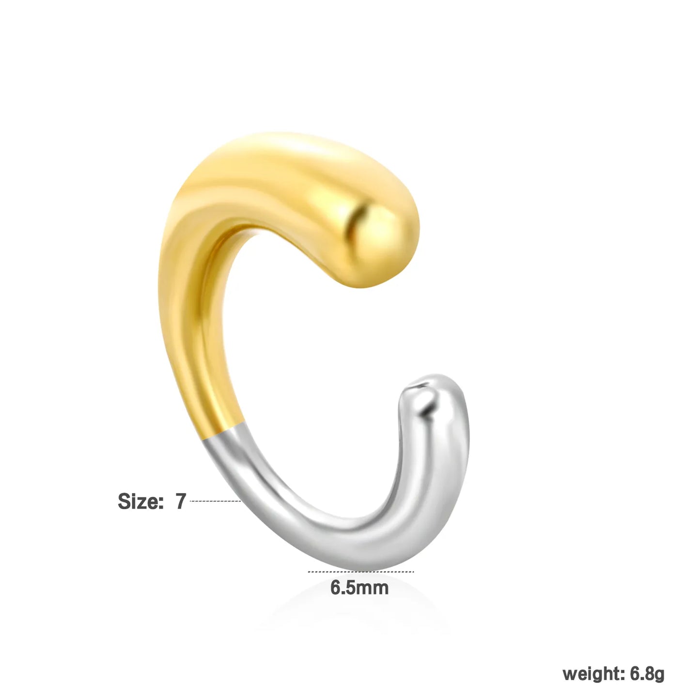 ✨ Wholesale 6.5mm Size 7 Two-Tone Open Ring | Gold Silver Adjustable Statement Ring Bulk