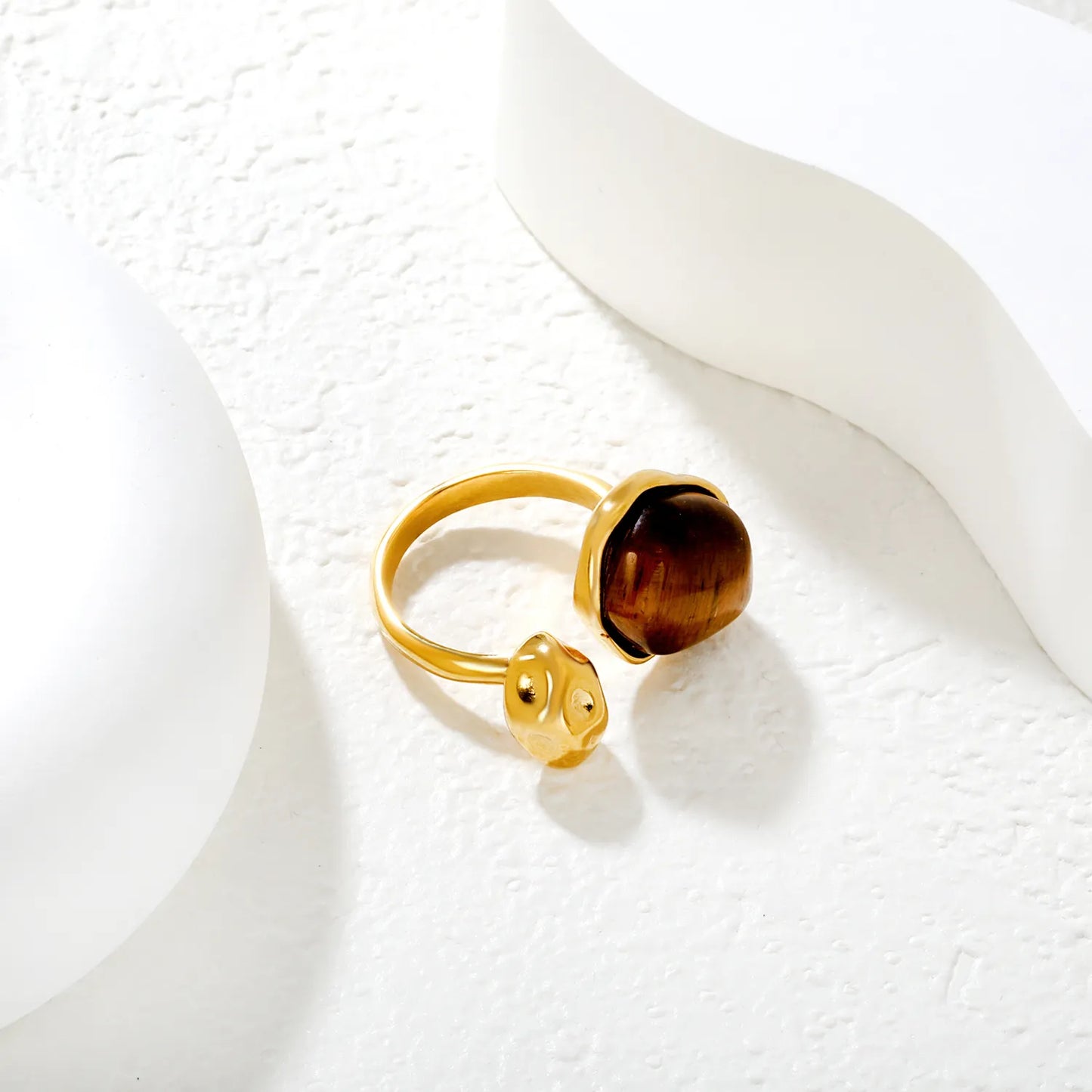 ✨ Wholesale C-Shape Open Ring | 19mm High with Amber or White Gemstone | Gold Plated Stainless Steel | Fashion Ring