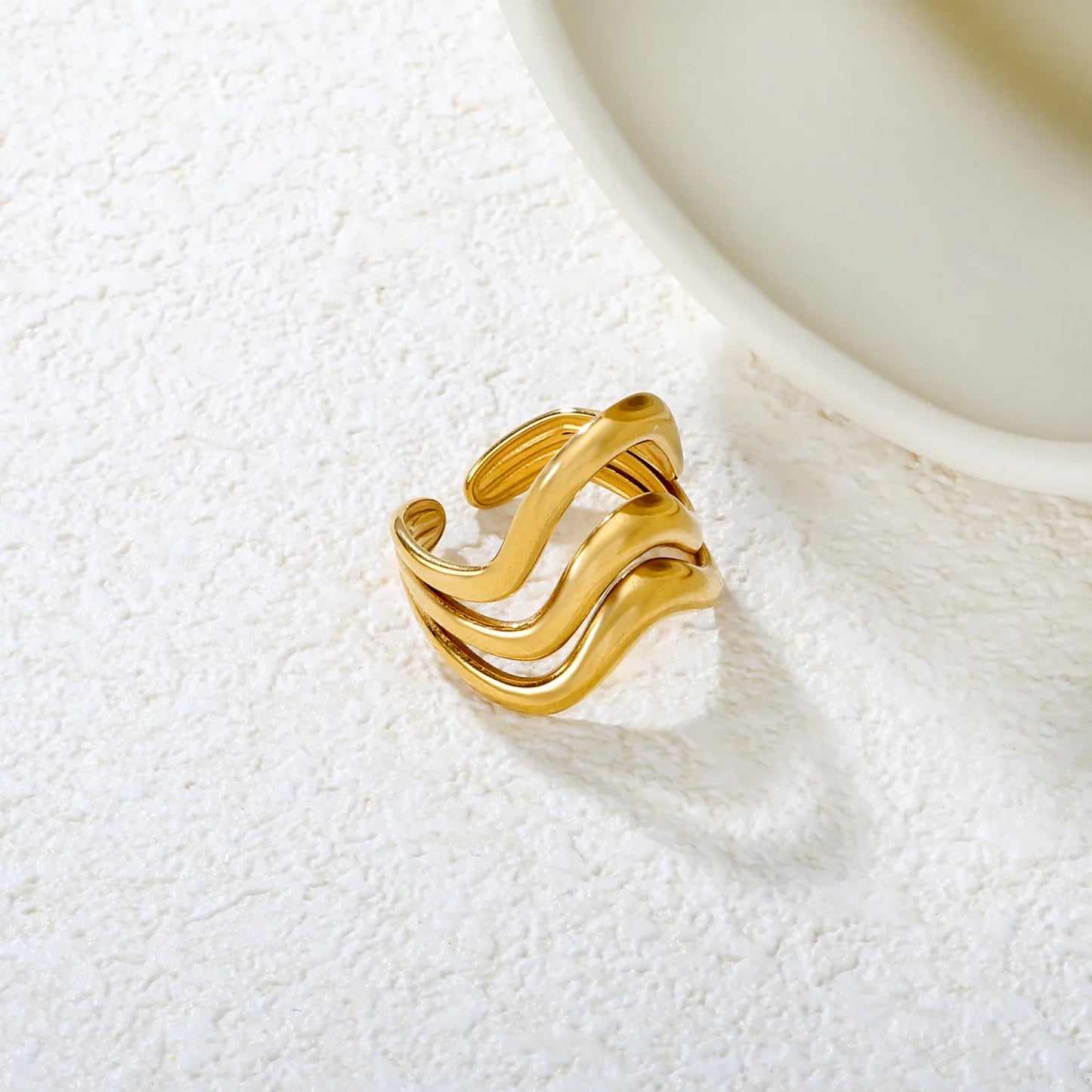 ✨ Gold Plated Wave Ring | 19.7mm Irregular Wavy Open Stacking Ring | Stainless Steel Boho Statement Ring for Women | Wholesale Jewelry